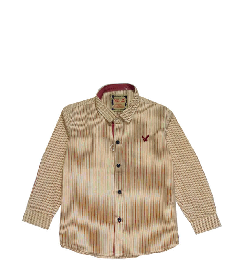 Double Stripes With Red Logo Formal Shirt – Mustard &amp; Off White