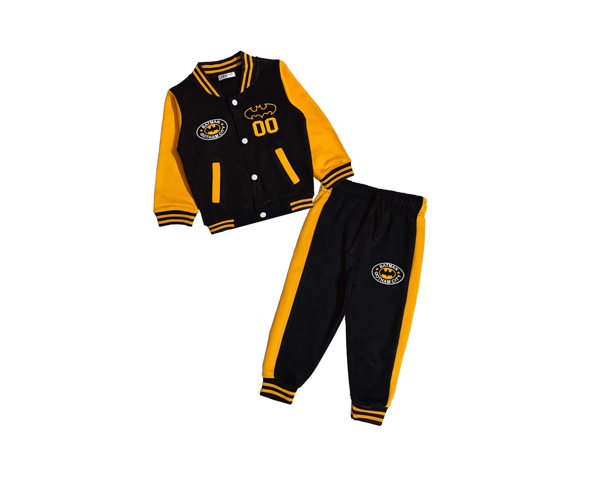 Double Zero Bat Fleece Baseball Jacket Suit -Black &amp; Mustard