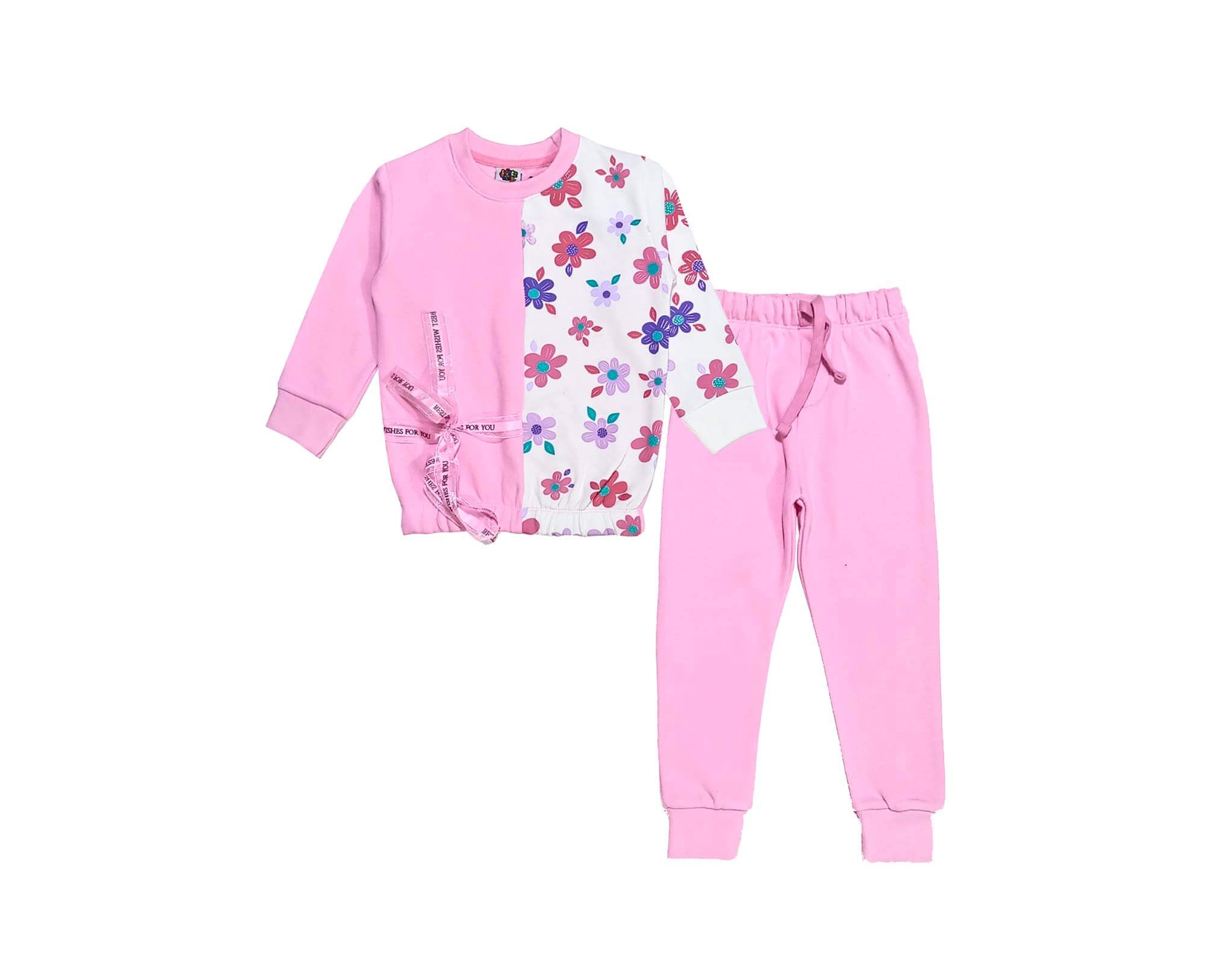 Double Penal Stylish Fleece Tracksuit - Baby Pink & White