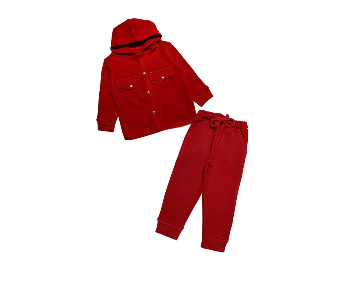 Double Pocket Style Hoodie Coat &amp; Trouser - Red