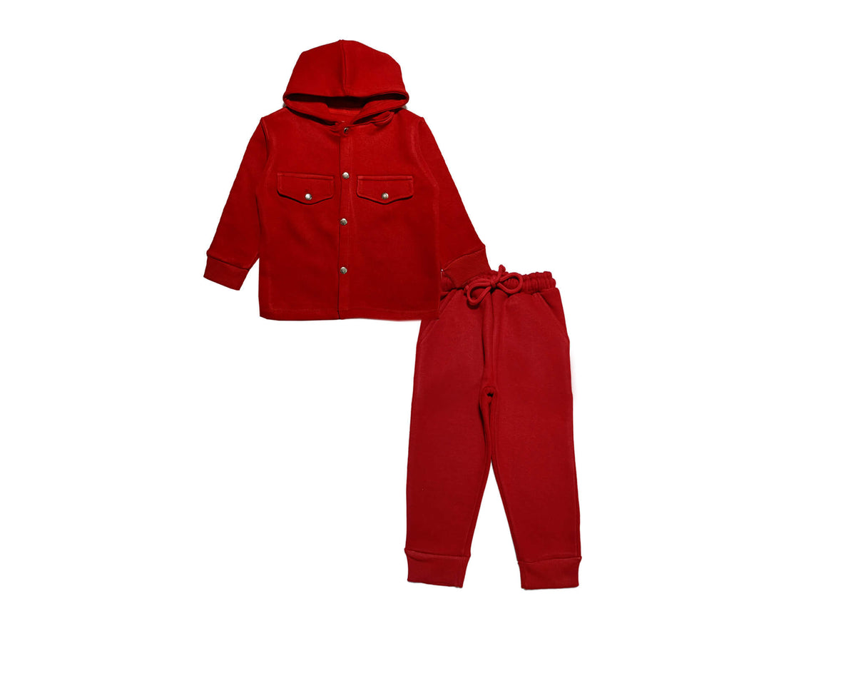 Double Pocket Style Hoodie Coat &amp; Trouser - Red