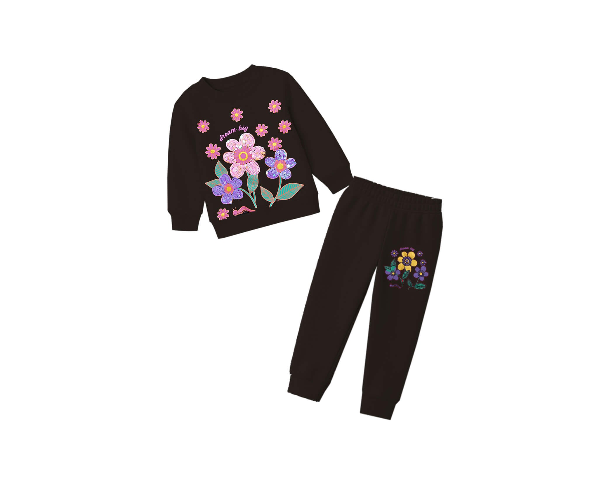Dream Big Sunflowers Fleece Tracksuit - Navy Blue