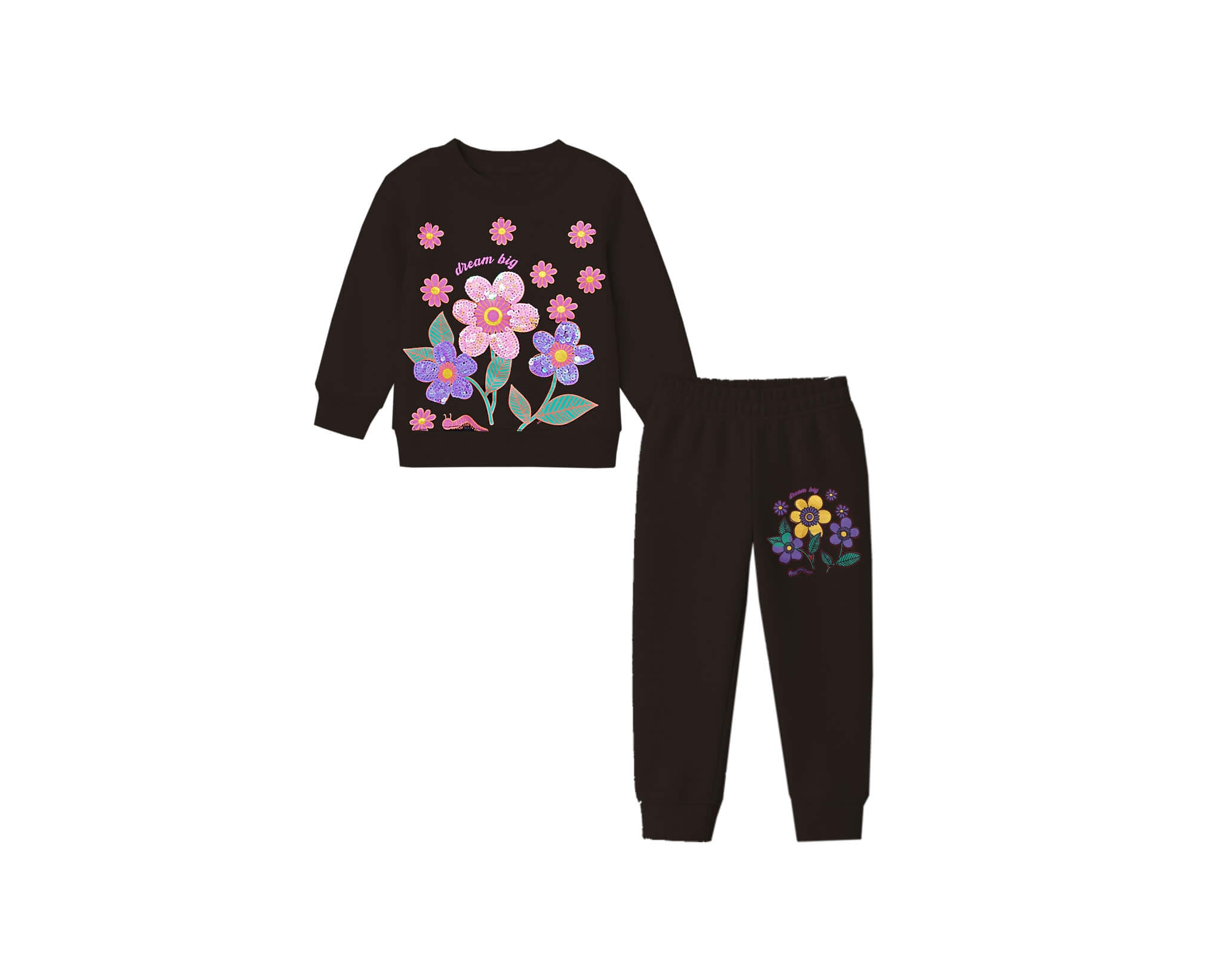 Dream Big Sunflowers Fleece Tracksuit - Navy Blue