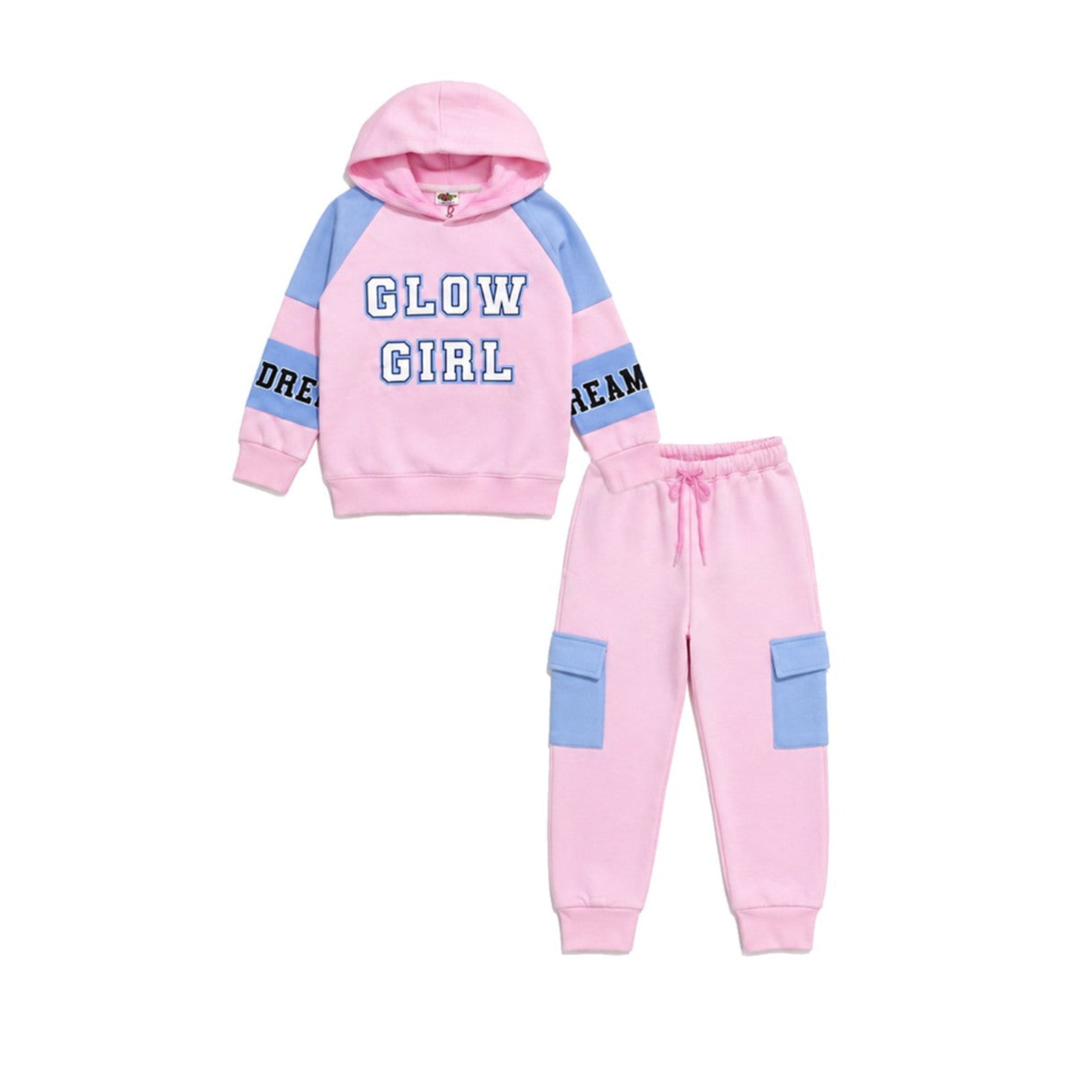 Dream Glow Girl Hoodie Fleece Tracksuit - Baby Pink & Blue