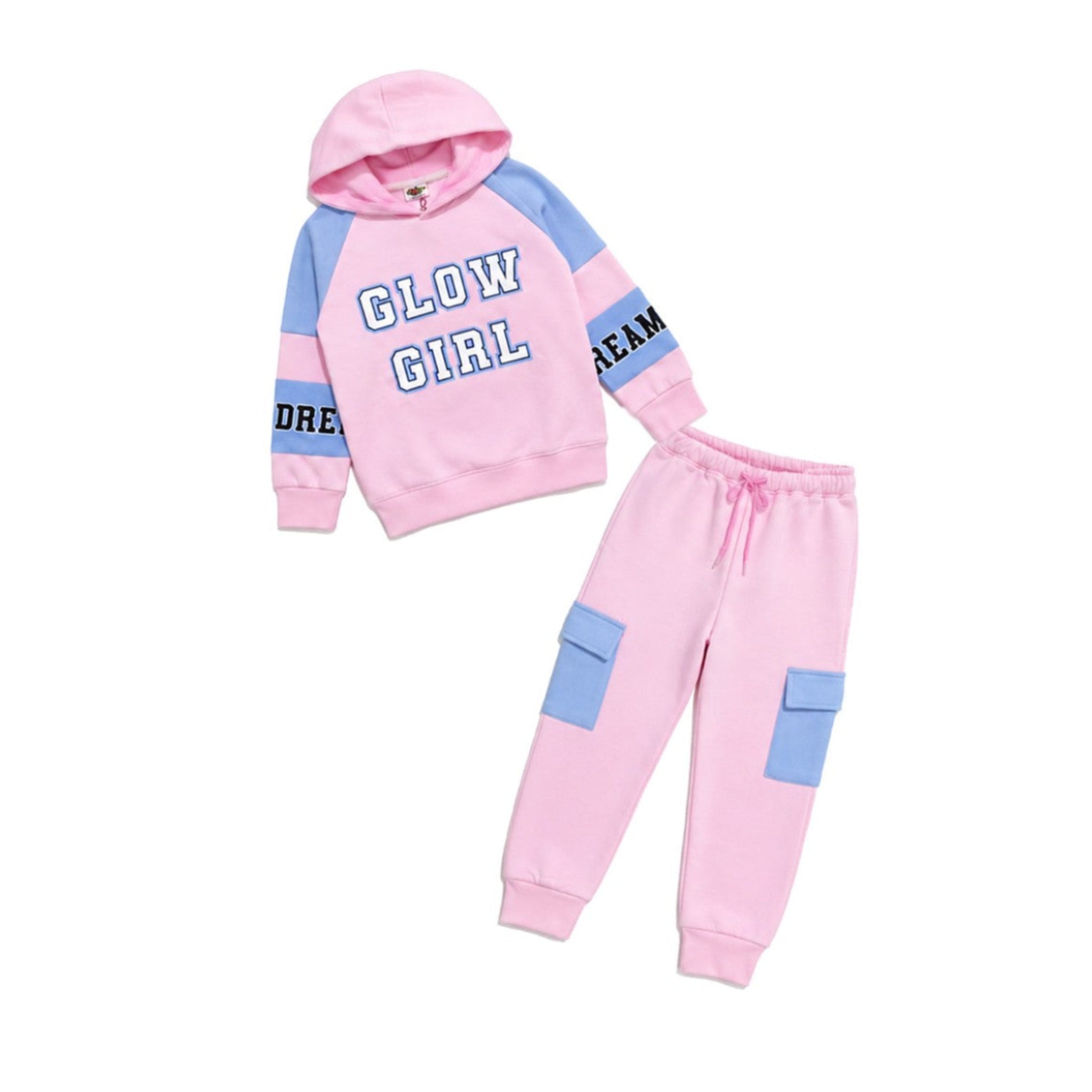 Dream Glow Girl Hoodie Fleece Tracksuit - Baby Pink & Blue