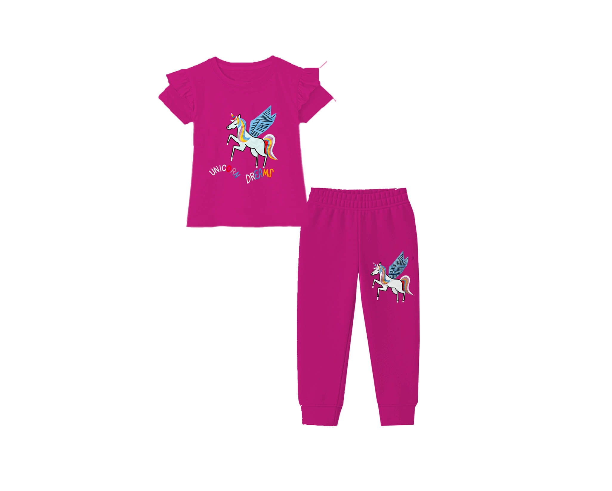 Dreams Unicorn Half Sleeves Tee Shirt & Trouser - Pink