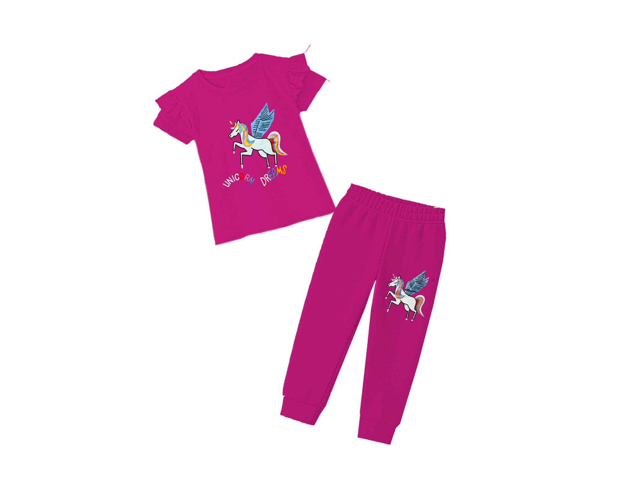 Dreams Unicorn Half Sleeves Tee Shirt & Trouser - Pink