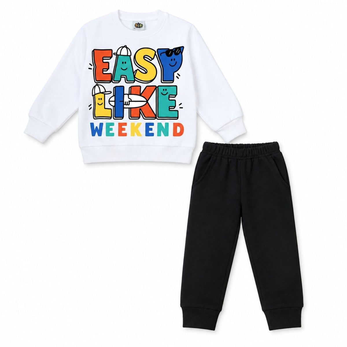 Easy Like Weekend Fleece Tracksuit - White & Black