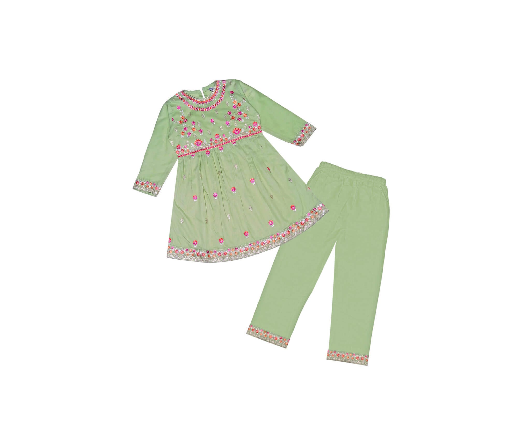 Elegant Emb &amp; Tilla Work Cotton Frock with Trouser-Pista