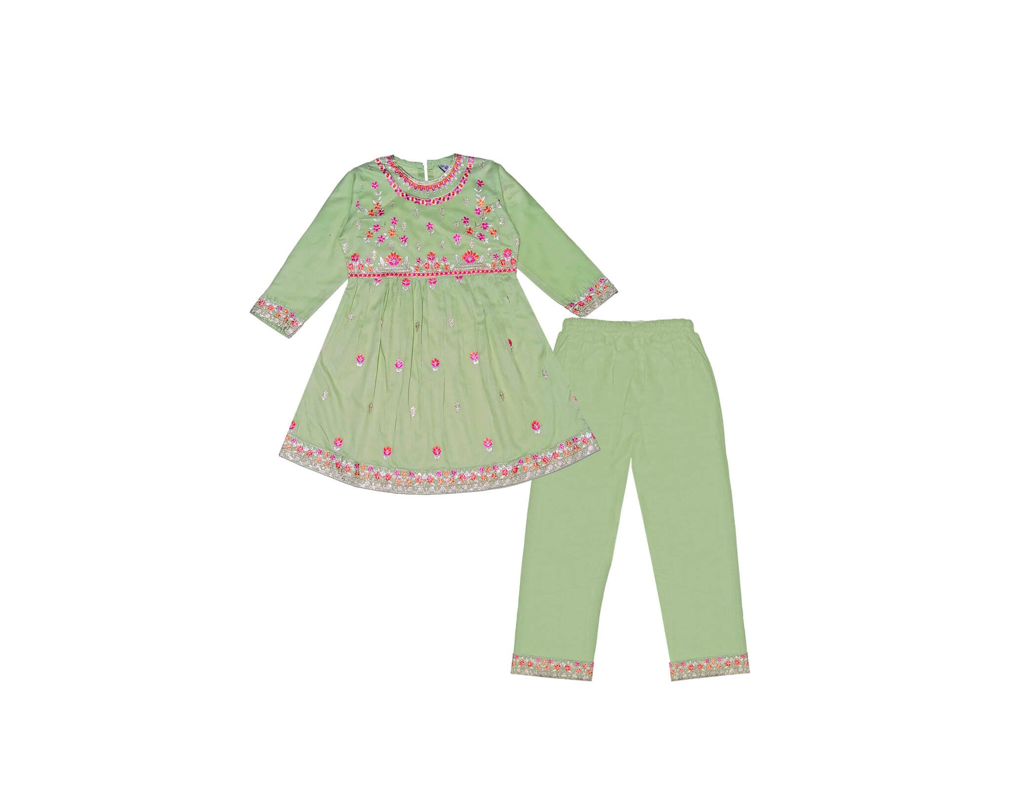 Elegant Emb &amp; Tilla Work Cotton Frock with Trouser-Pista