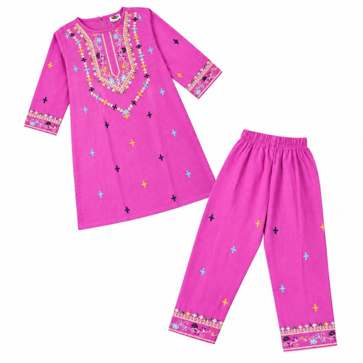 Elegant Florals Cotton Kurti Bell Bottom Trouser -  Pink