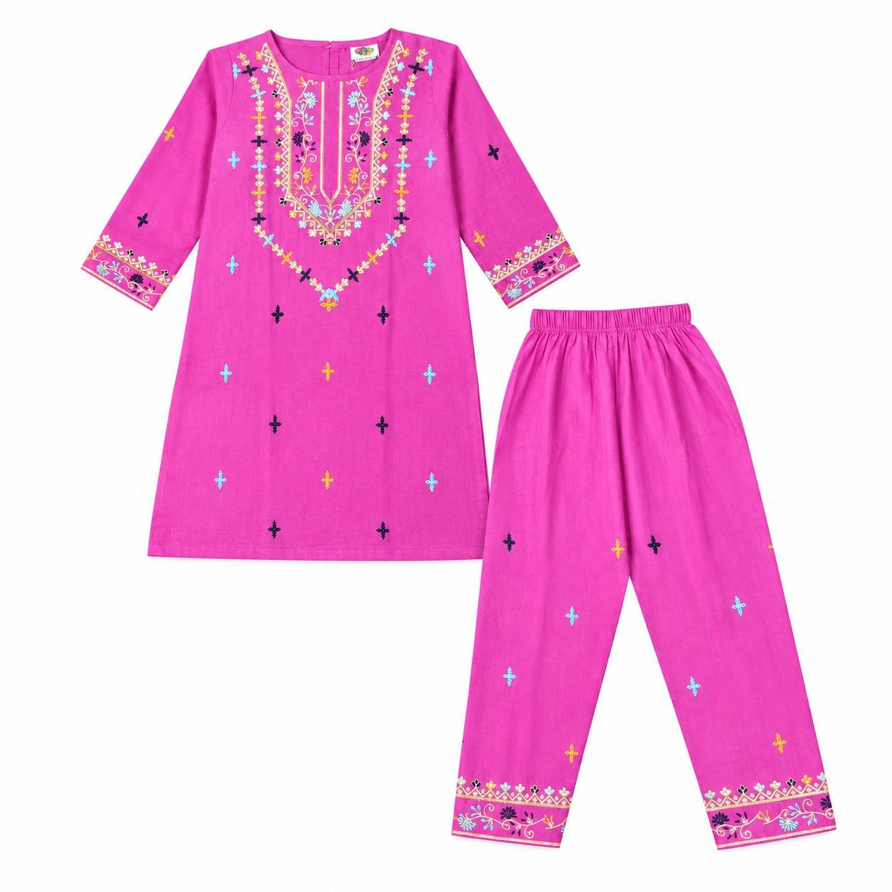 Elegant Florals Cotton Kurti Bell Bottom Trouser -  Pink