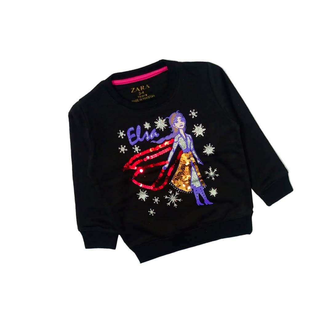 Elsa Sequence Fleece Sweatshirt-Black