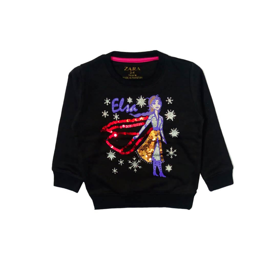 Elsa Sequence Fleece Sweatshirt-Black