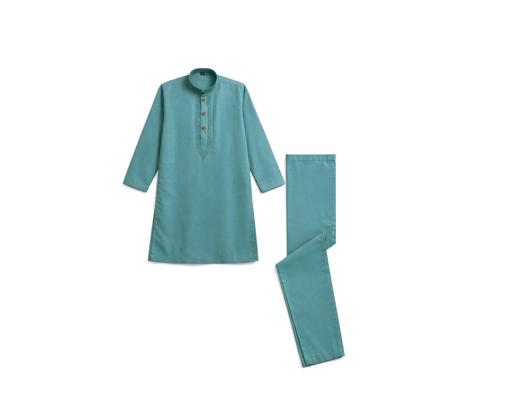 Embroided Cotton Kurta &amp; Trouser Set – Green