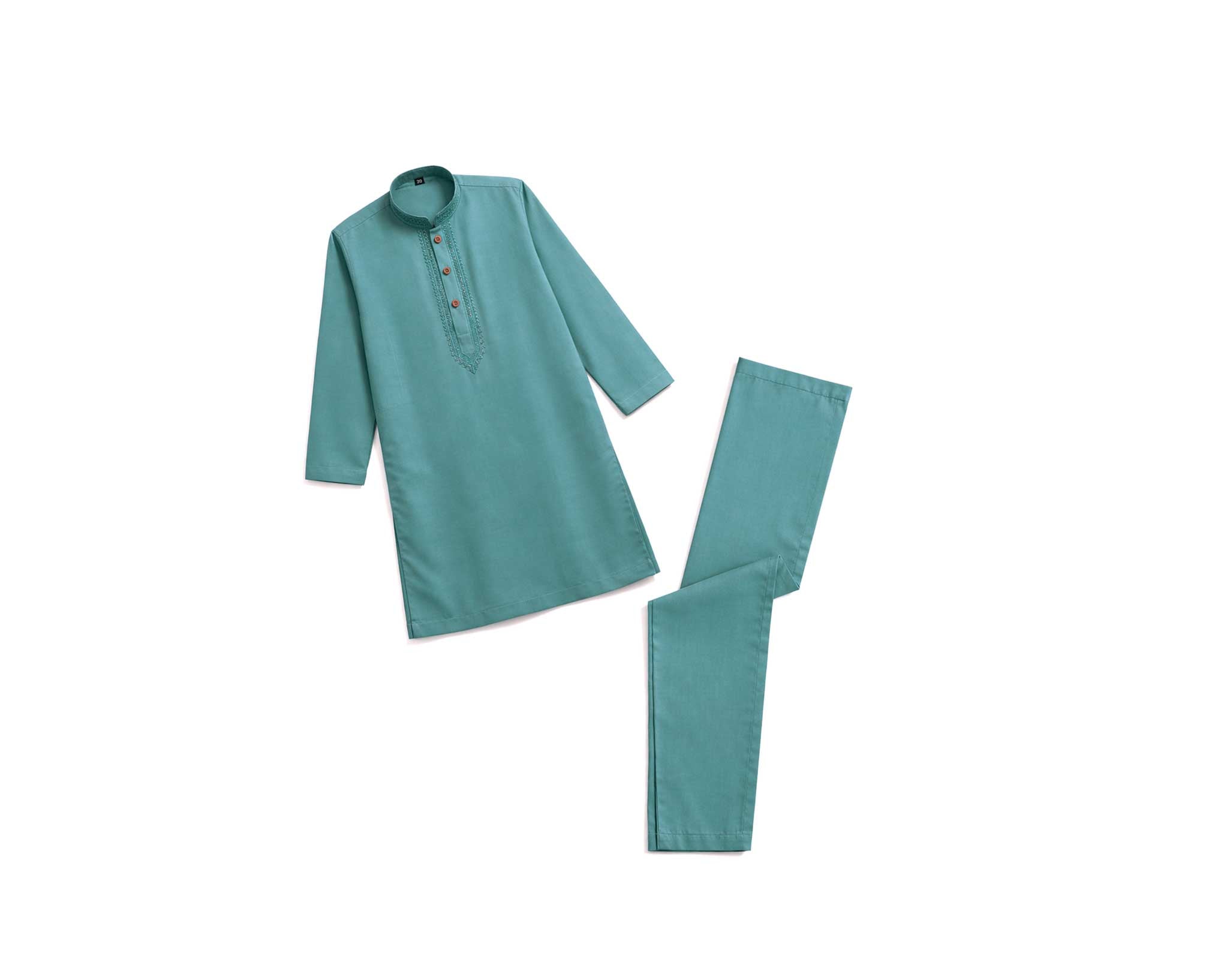 Embroided Cotton Kurta &amp; Trouser Set – Green