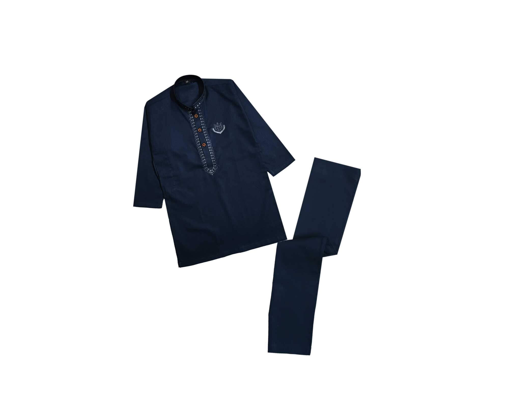Embroidered BATCH Cotton Kurta &amp; Trouser Set – Navy Blue