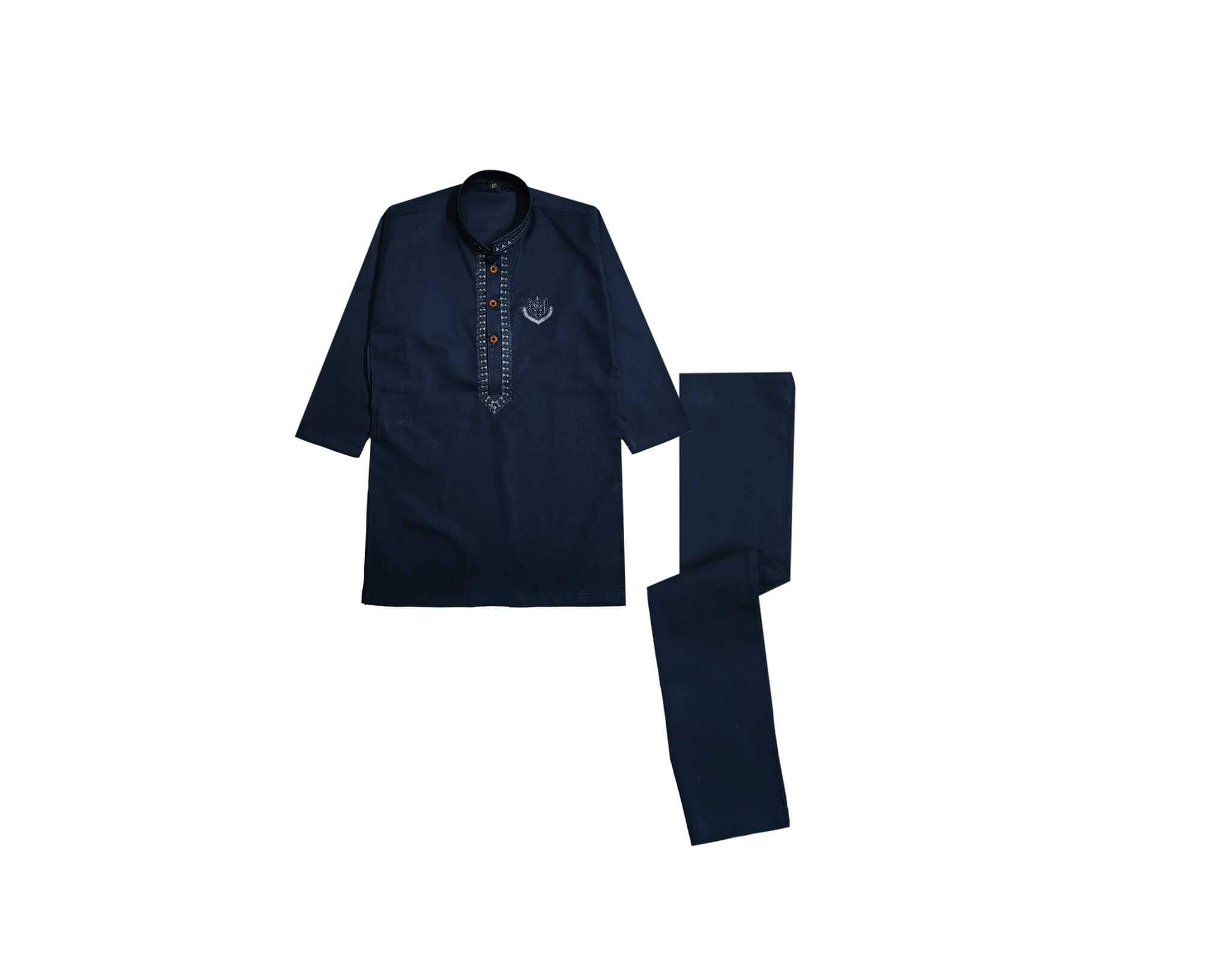 Embroidered BATCH Cotton Kurta &amp; Trouser Set – Navy Blue