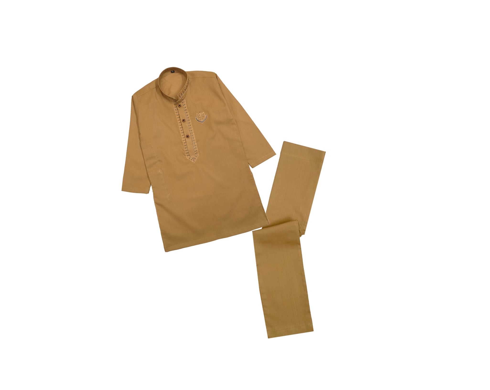 Embroidered Batch Cotton Kurta &amp; Trouser Set – Brown