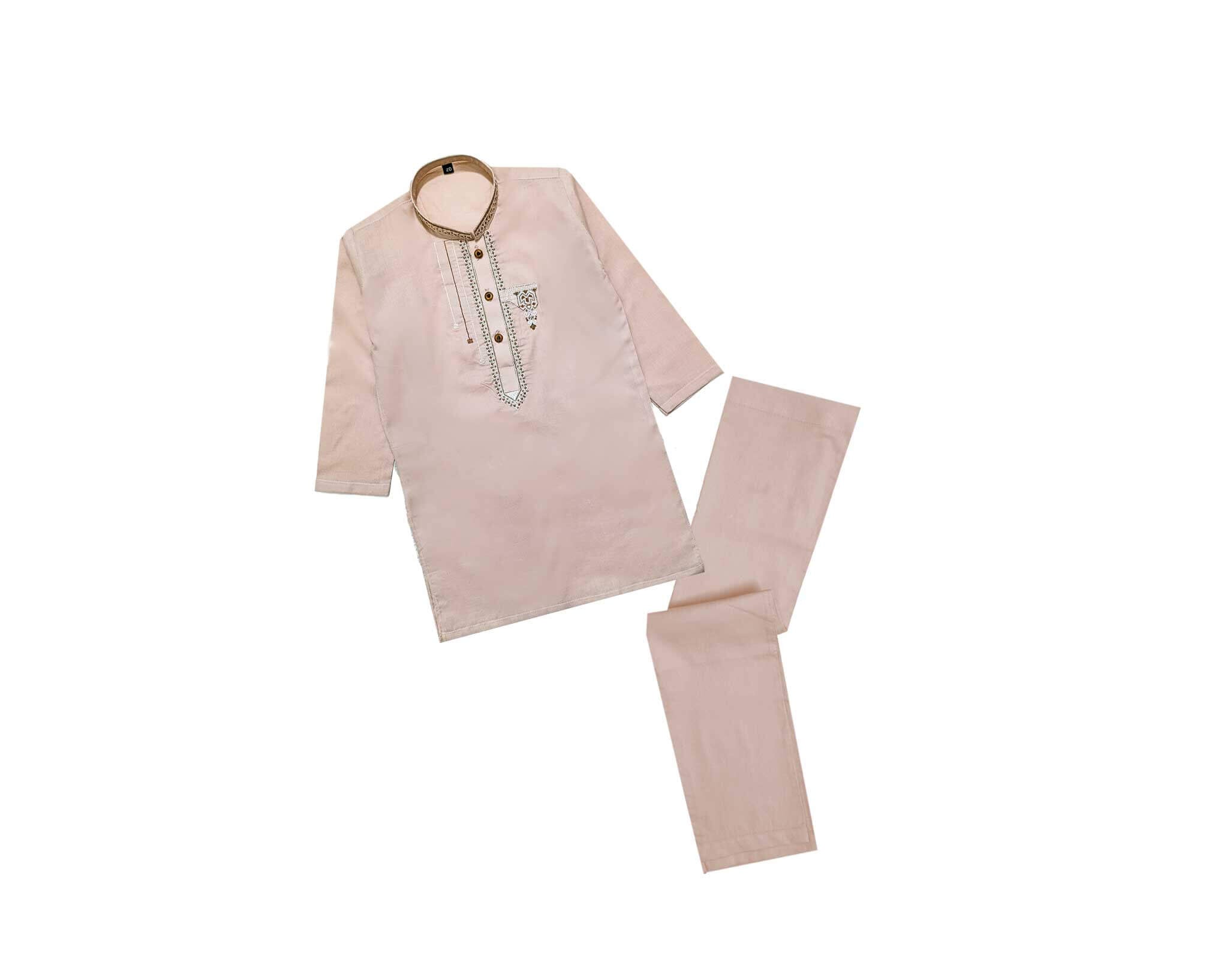 EmbroideredFrontCottonKurta_TrouserSet_Peach_1