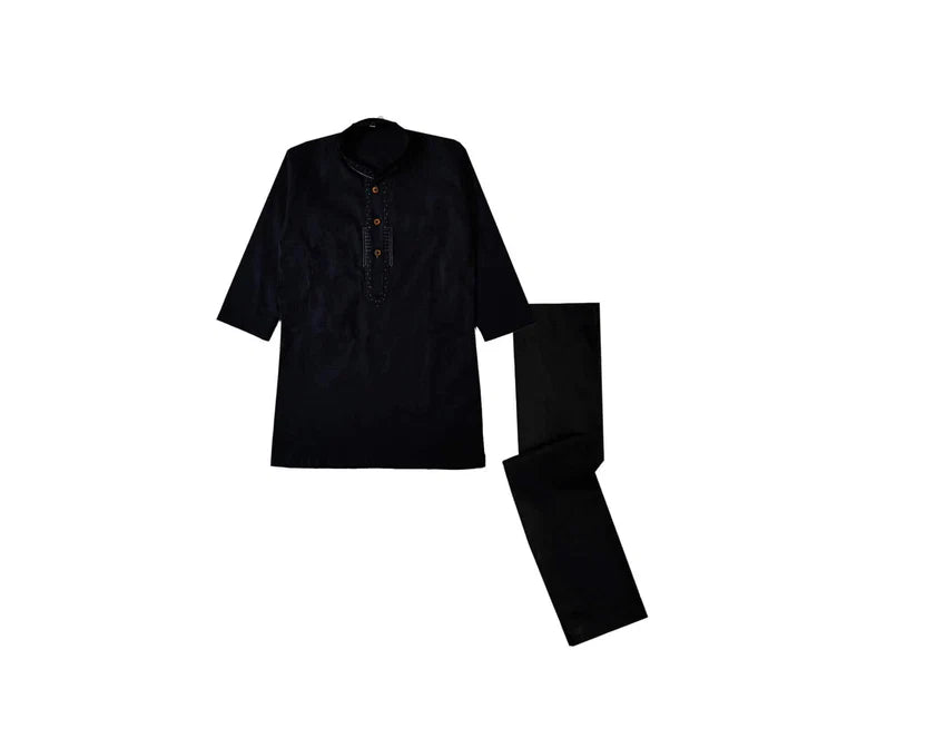 EmbroideredFrontStyleCottonKurta_TrouserSet_Black