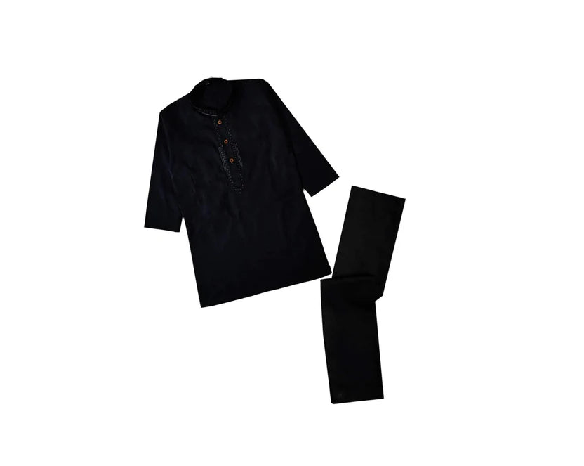 EmbroideredFrontStyleCottonKurta_TrouserSet_Black_1