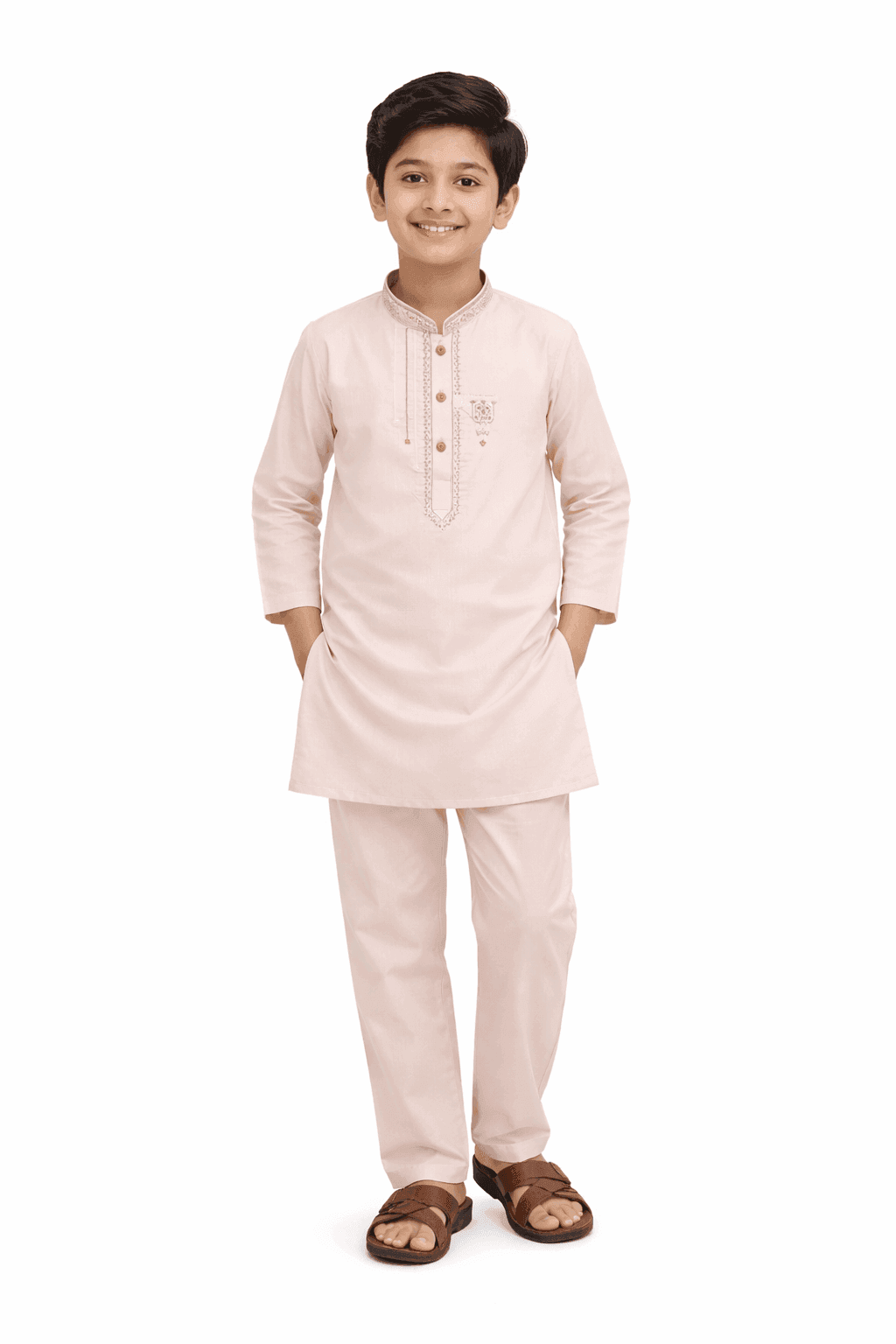 Embroidered Front Cotton Kurta & Trouser Set – Peach