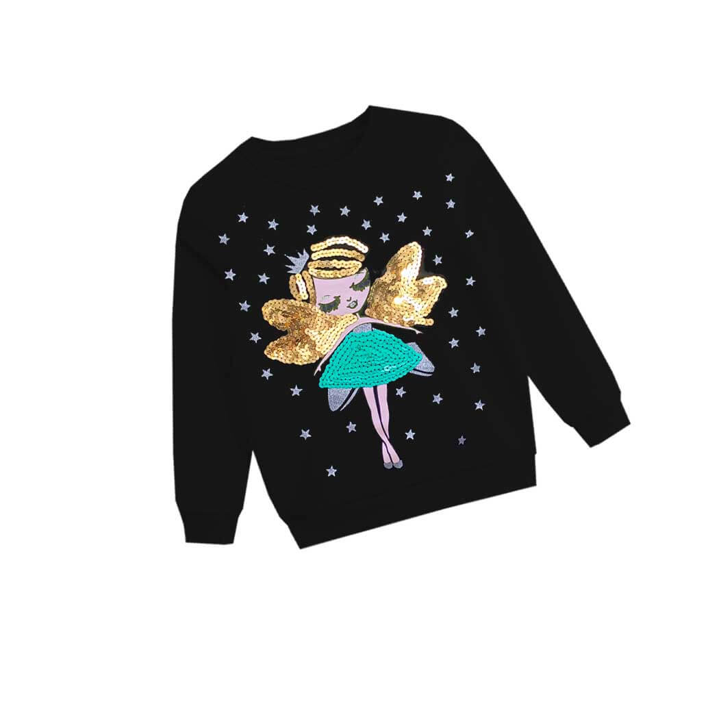 Fairy Doll Fleece Sequin Sweatshirt - Black