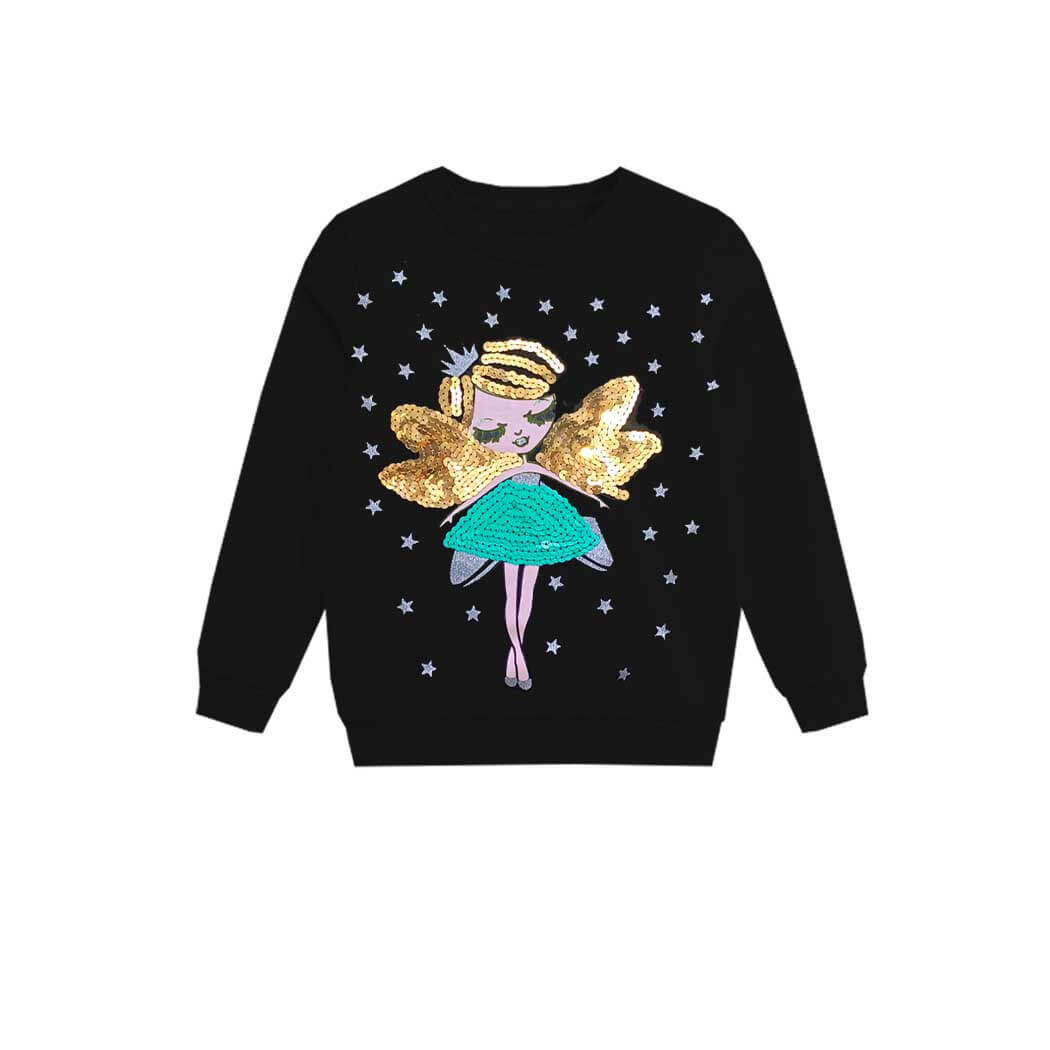 Fairy Doll Fleece Sequin Sweatshirt - Black
