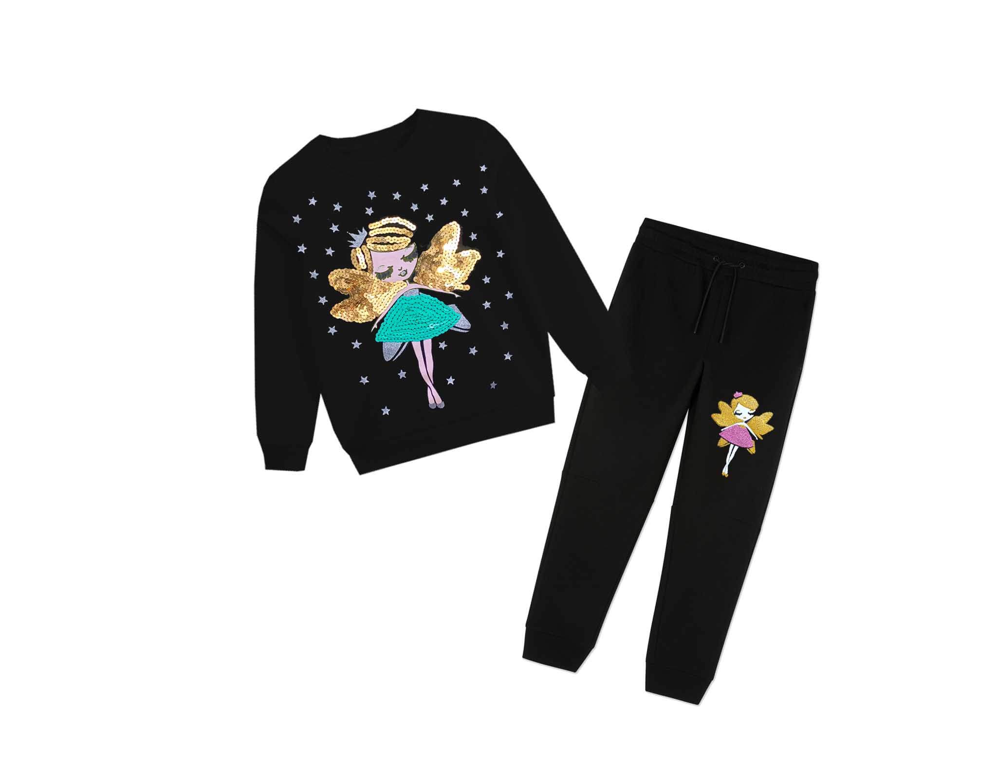 Fairy Doll Fleece Sequin Tracksuit - Black