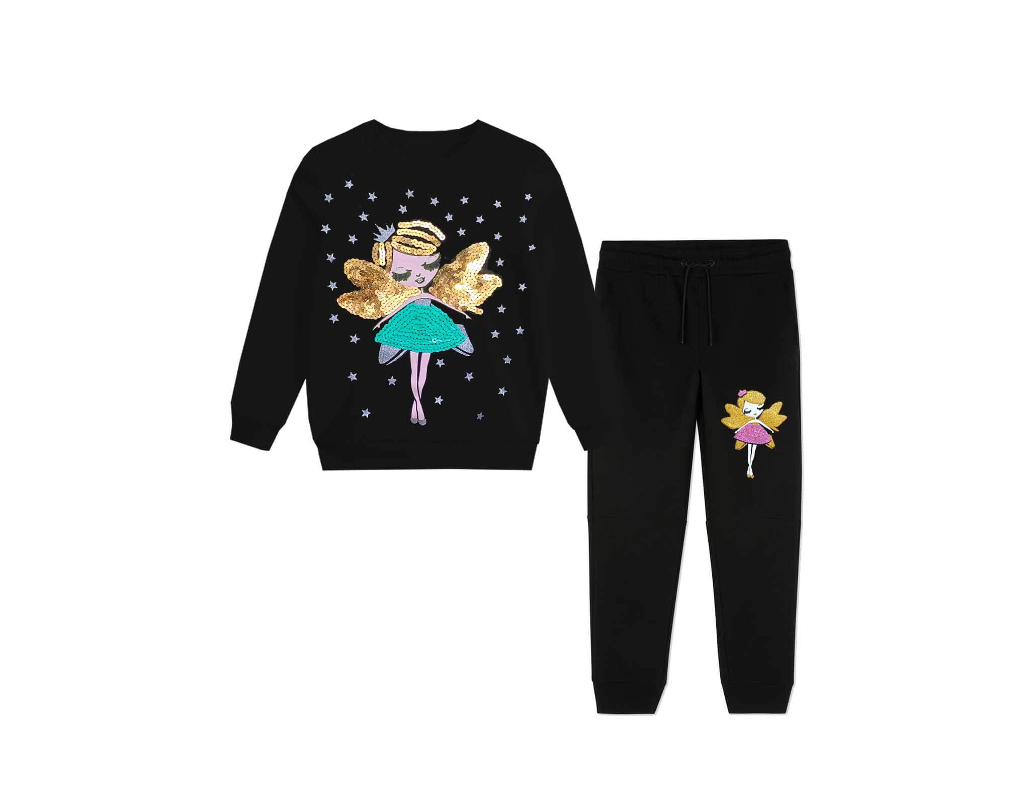 Fairy Doll Fleece Sequin Tracksuit - Black