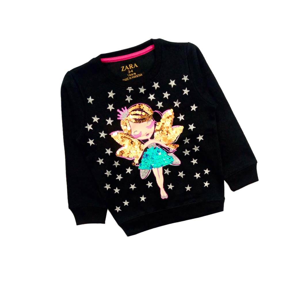 Fairy Sequence Doll With Glitters Star Sweatshirt-Black