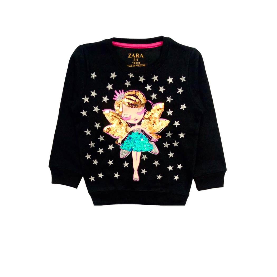 Fairy Sequence Doll With Glitters Star Sweatshirt-Black