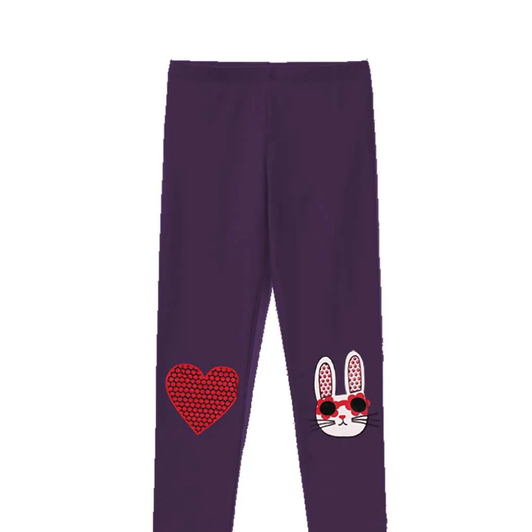 Fancy Cat &amp; Heart Premium Lycra Tights For Girs - Purple