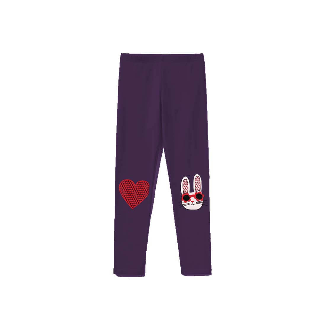 Fancy Cat &amp; Heart Premium Lycra Tights For Girs - Purple