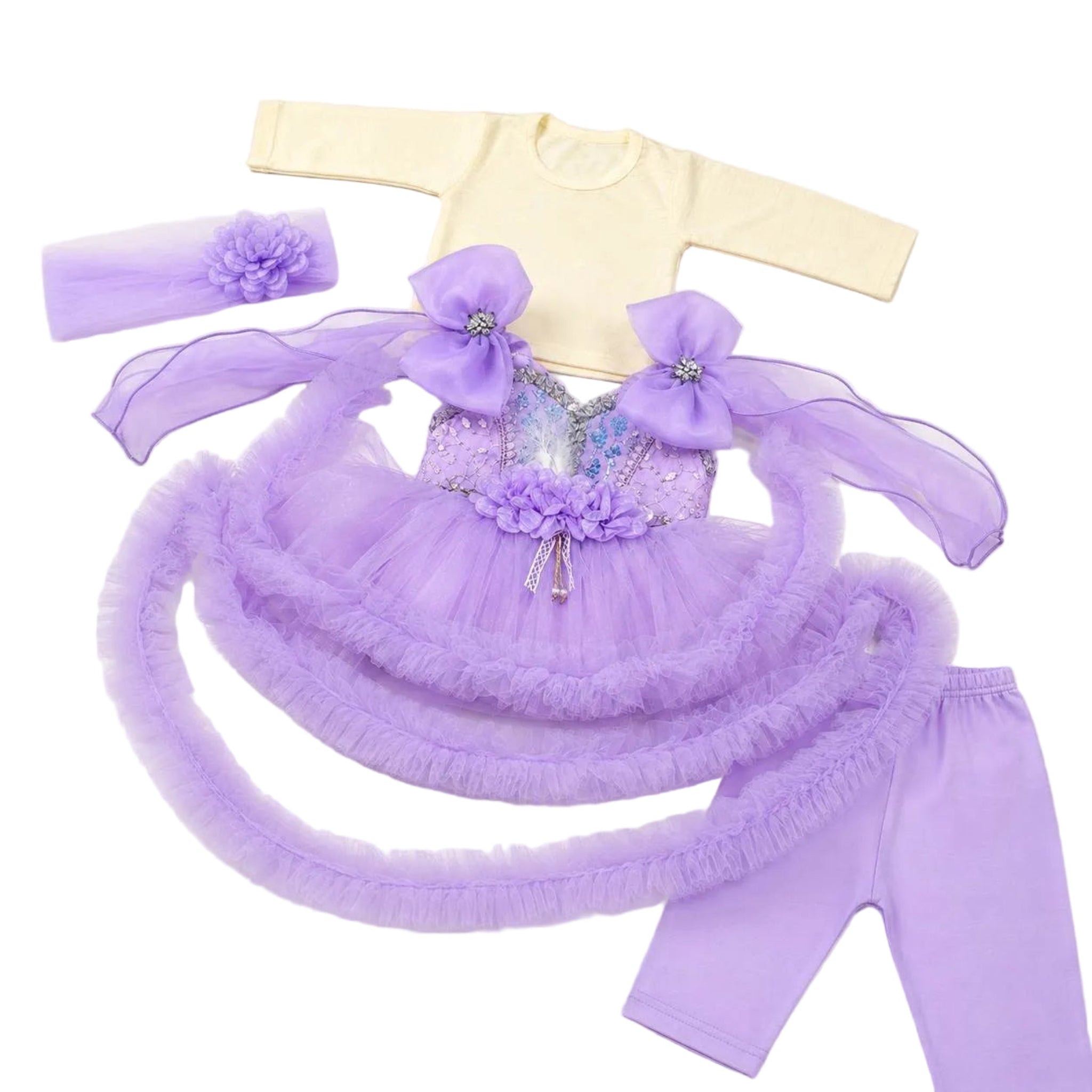 Fancy Sleeveless Sequence Worked Fairy Tail Frock With Trouser - Purple