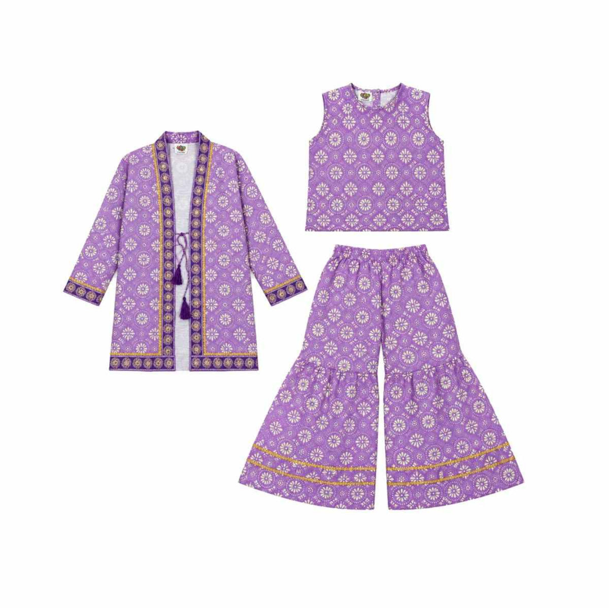 Fancy Worked  Khaddar Sahara Sleeve less Inner & Gharara - Purple