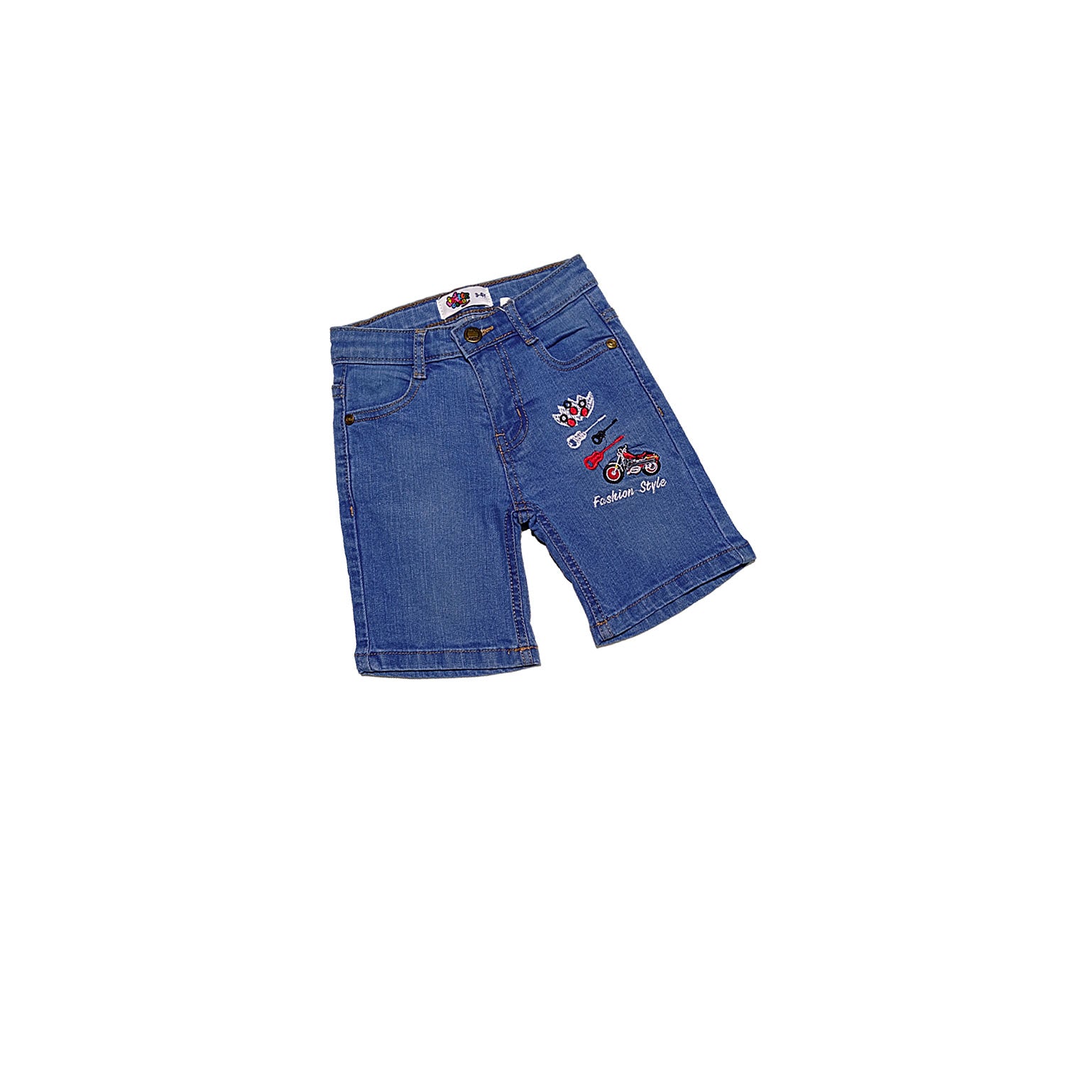 Fashion Style Guitar Denim Shorts -Mid Blue