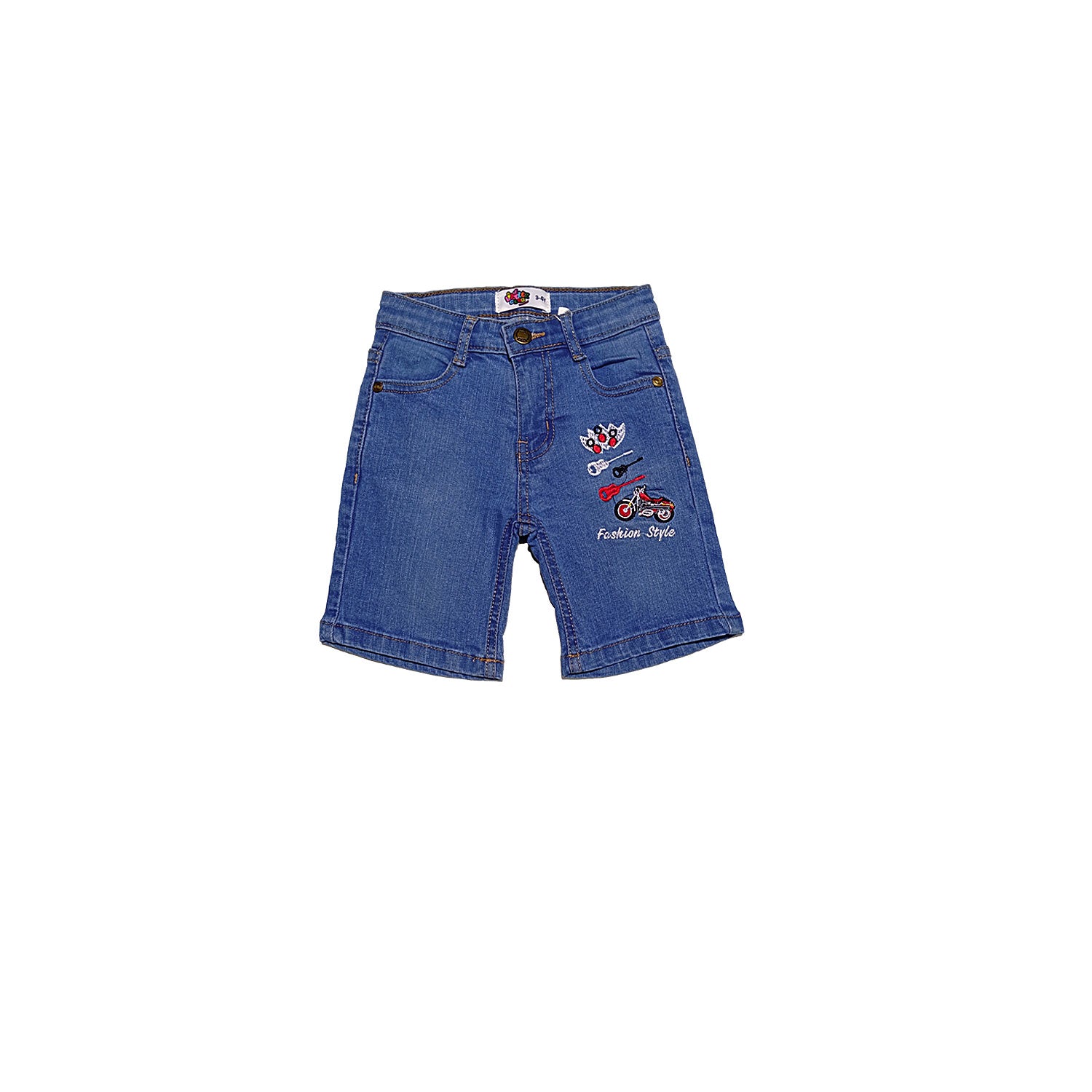 Fashion Style Guitar Denim Shorts -Mid Blue