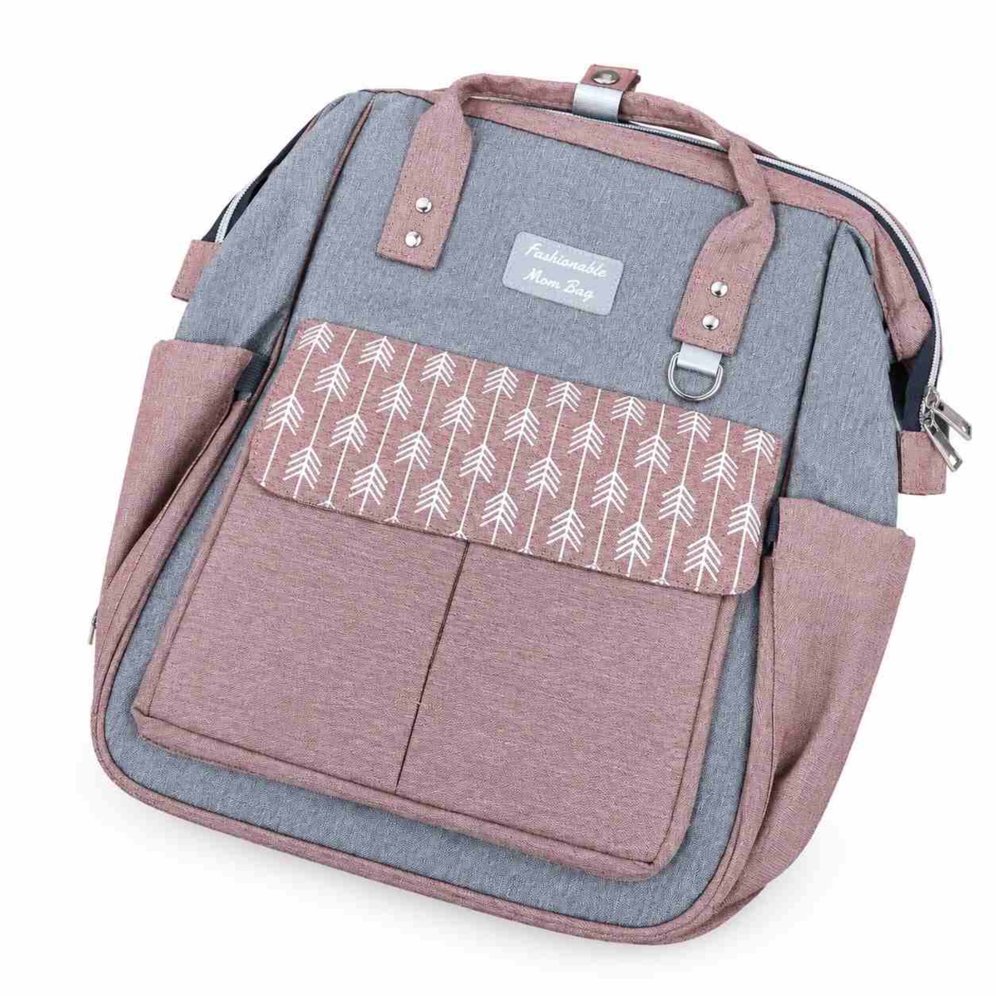 Fashionable Mom Bag - Grey & Light Brown