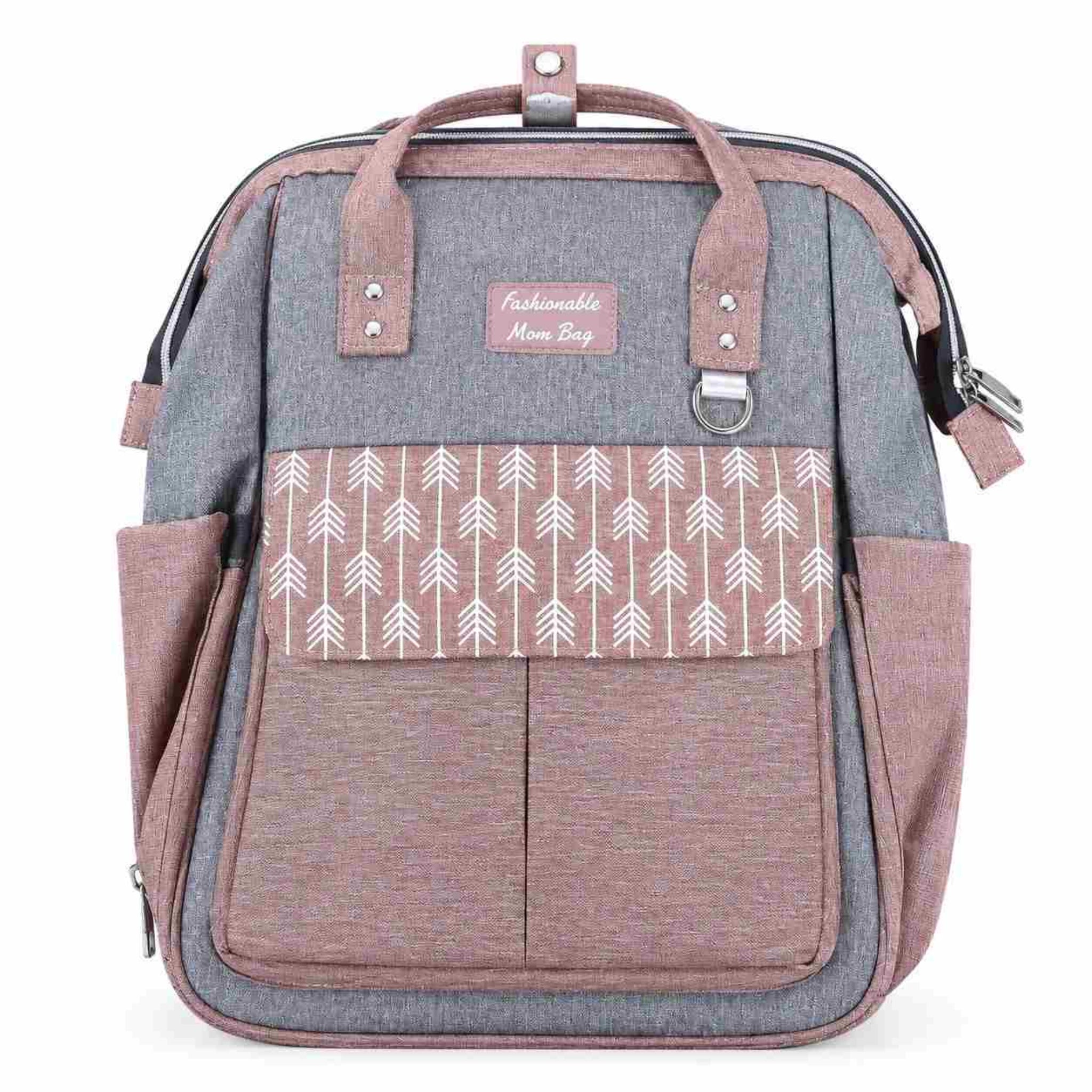 Fashionable Mom Bag - Grey & Light Brown