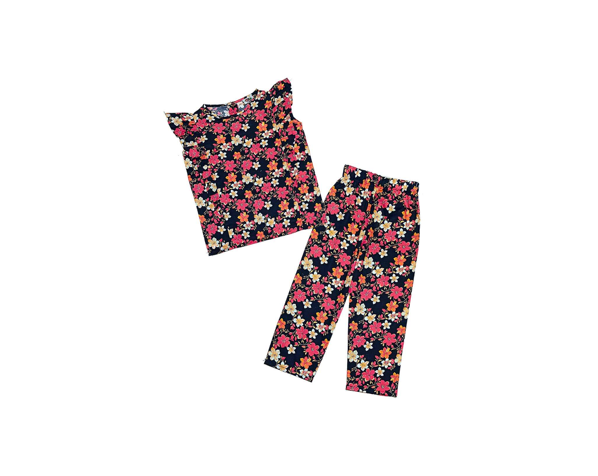 Feel Fresh Floral Frill Stylish Cotton Top & Trouser - Black