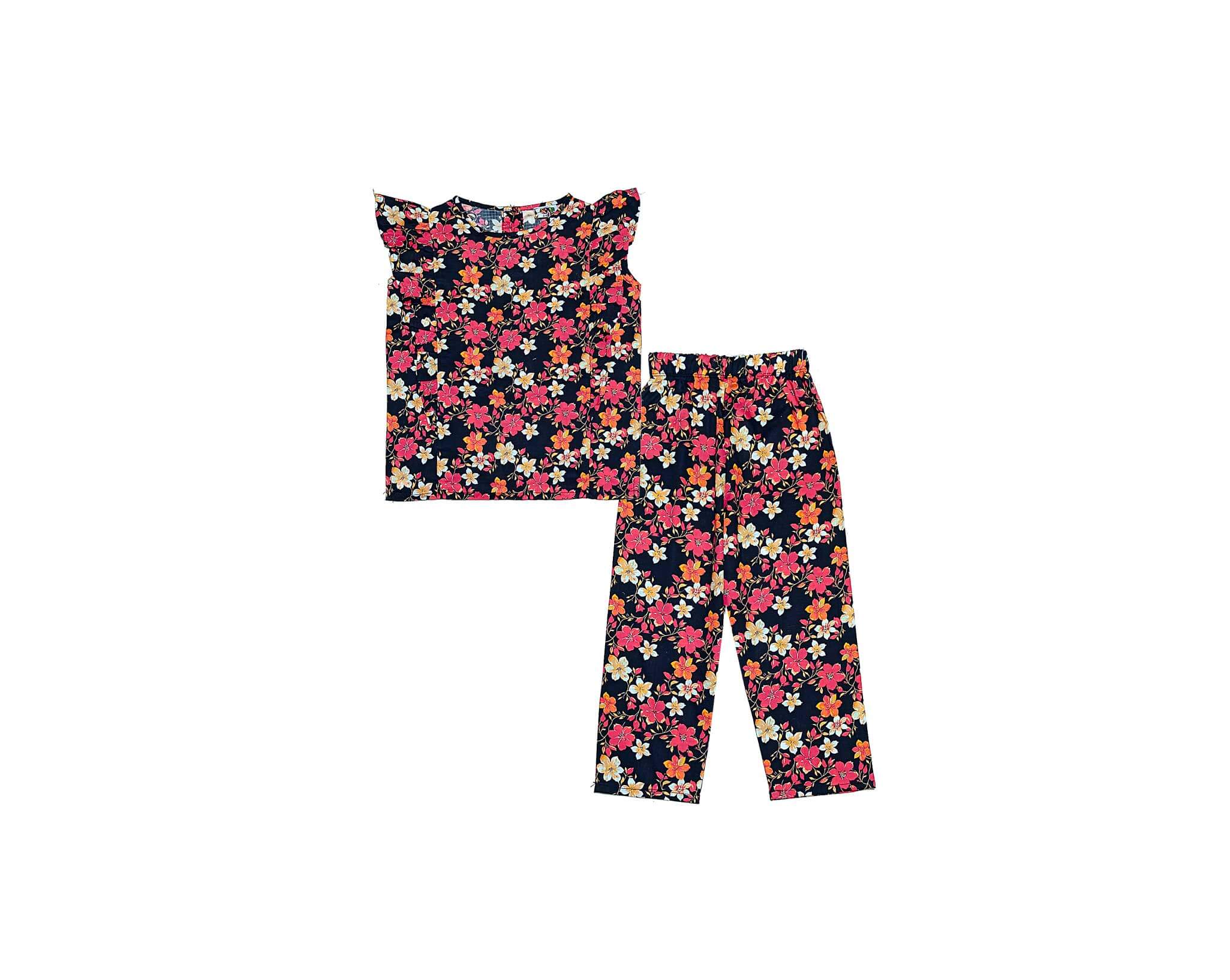 Feel Fresh Floral Frill Stylish Cotton Top & Trouser - Black