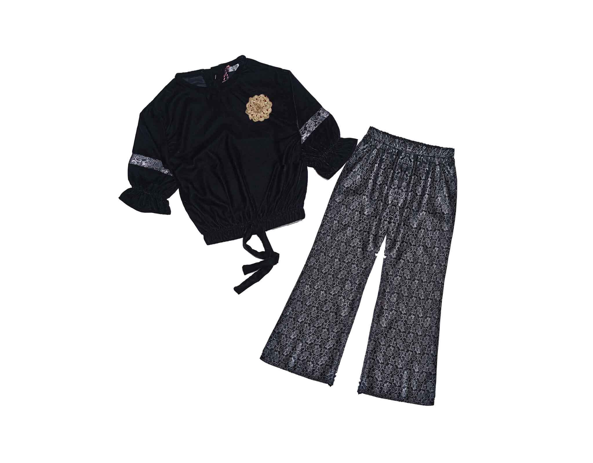 Fency Velvet Short Top &amp; Jamawar Bell Bottom Trouser - Black