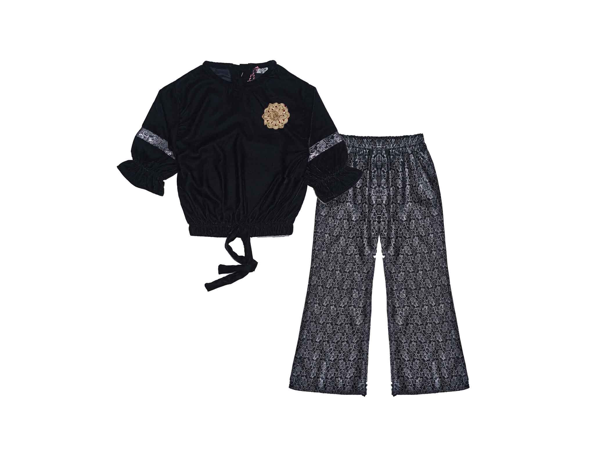Fency Velvet Short Top &amp; Jamawar Bell Bottom Trouser - Black