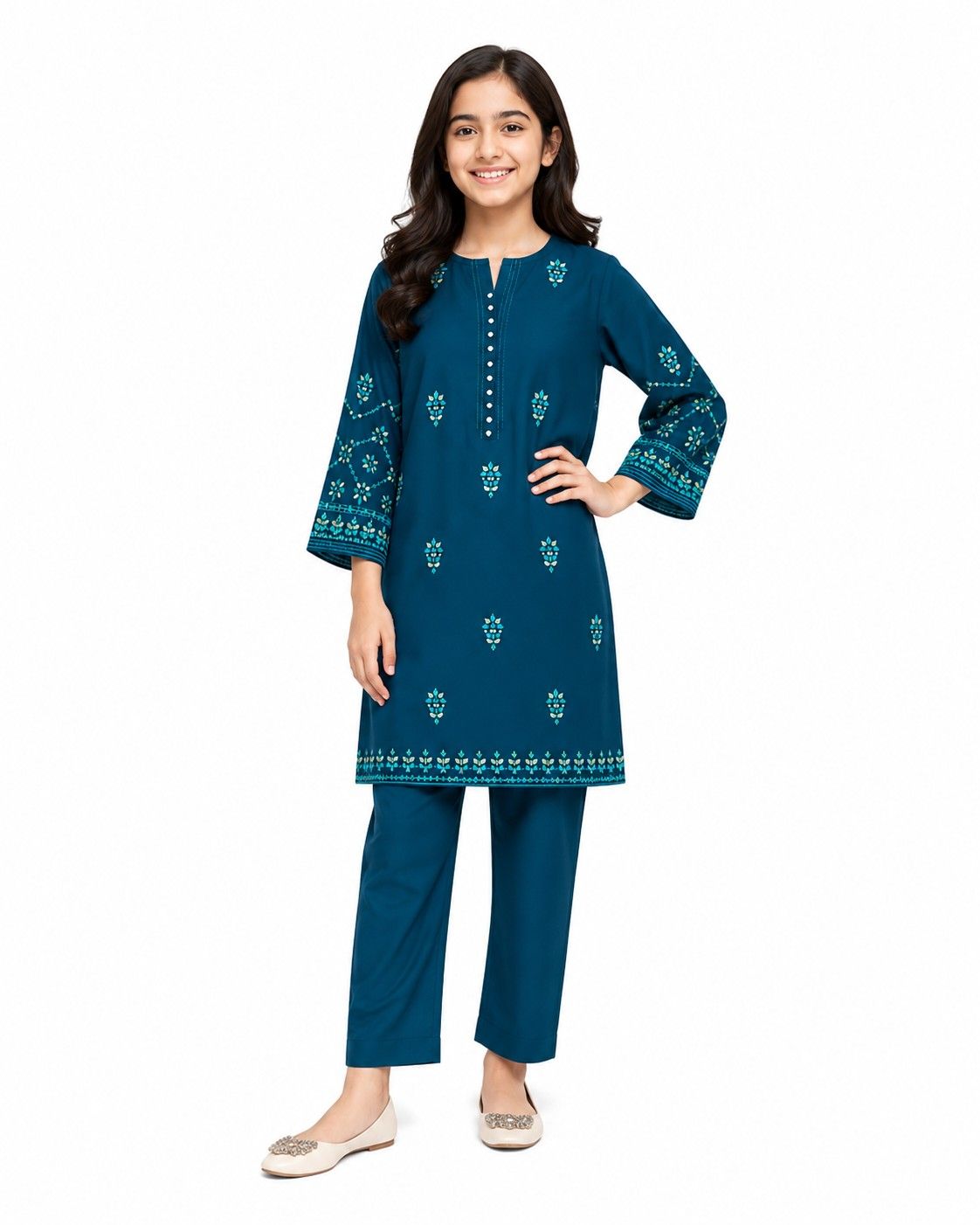 Festive Premium Embroidery Kurta & Trouser - Zinc