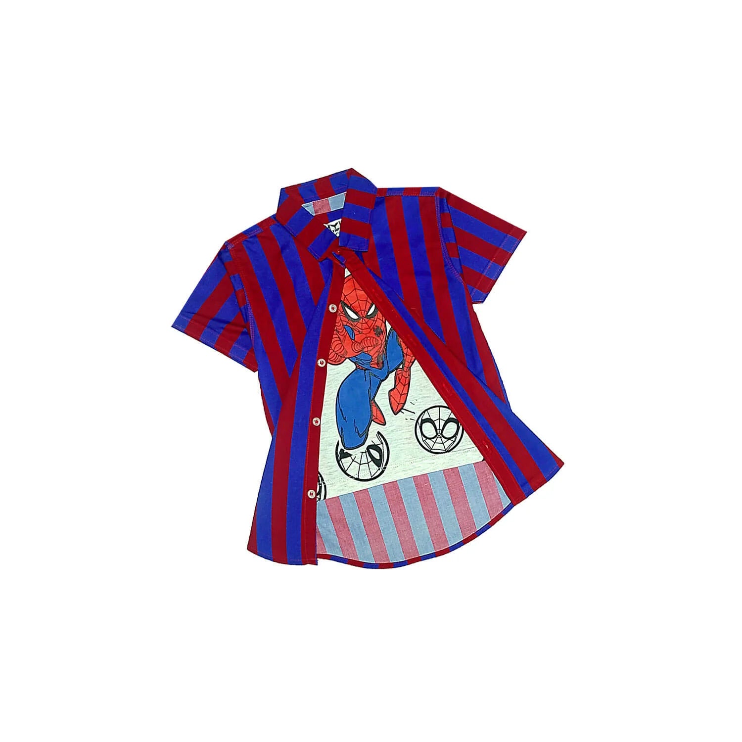 Fighter Spiderman Twofer Double Cotton Stripe Casual Shirt-Grey Royal &amp; Red