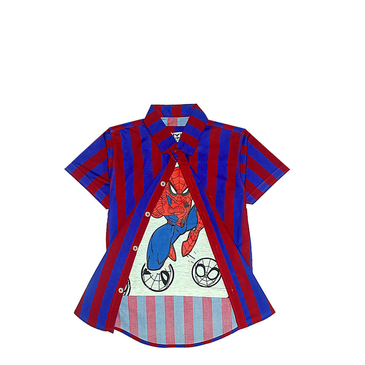 Fighter Spiderman Twofer Double Cotton Stripe Casual Shirt-Grey Royal &amp; Red