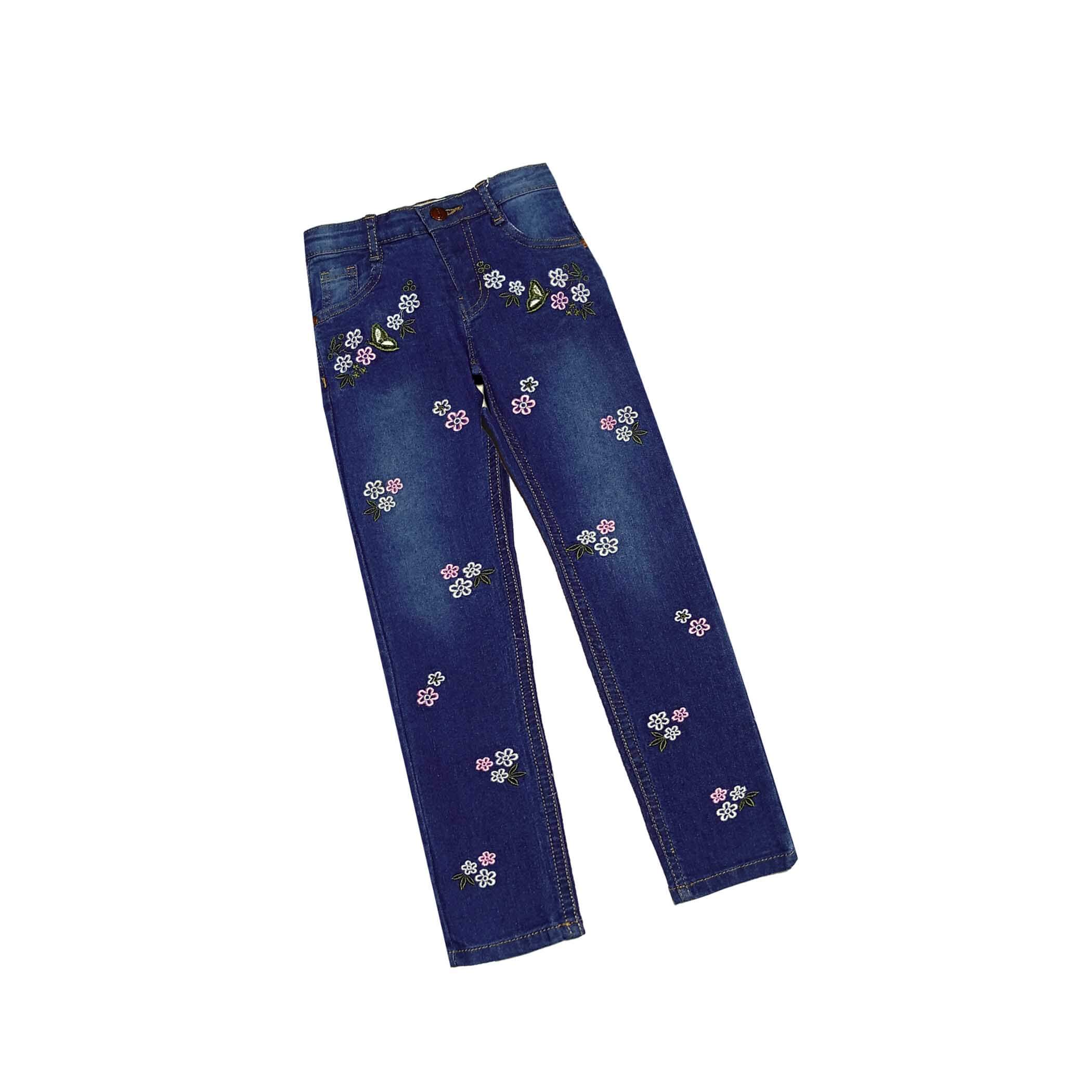 Floral Butterfly Garden Super Slim Super Strech Denim Pant - Dark Blue