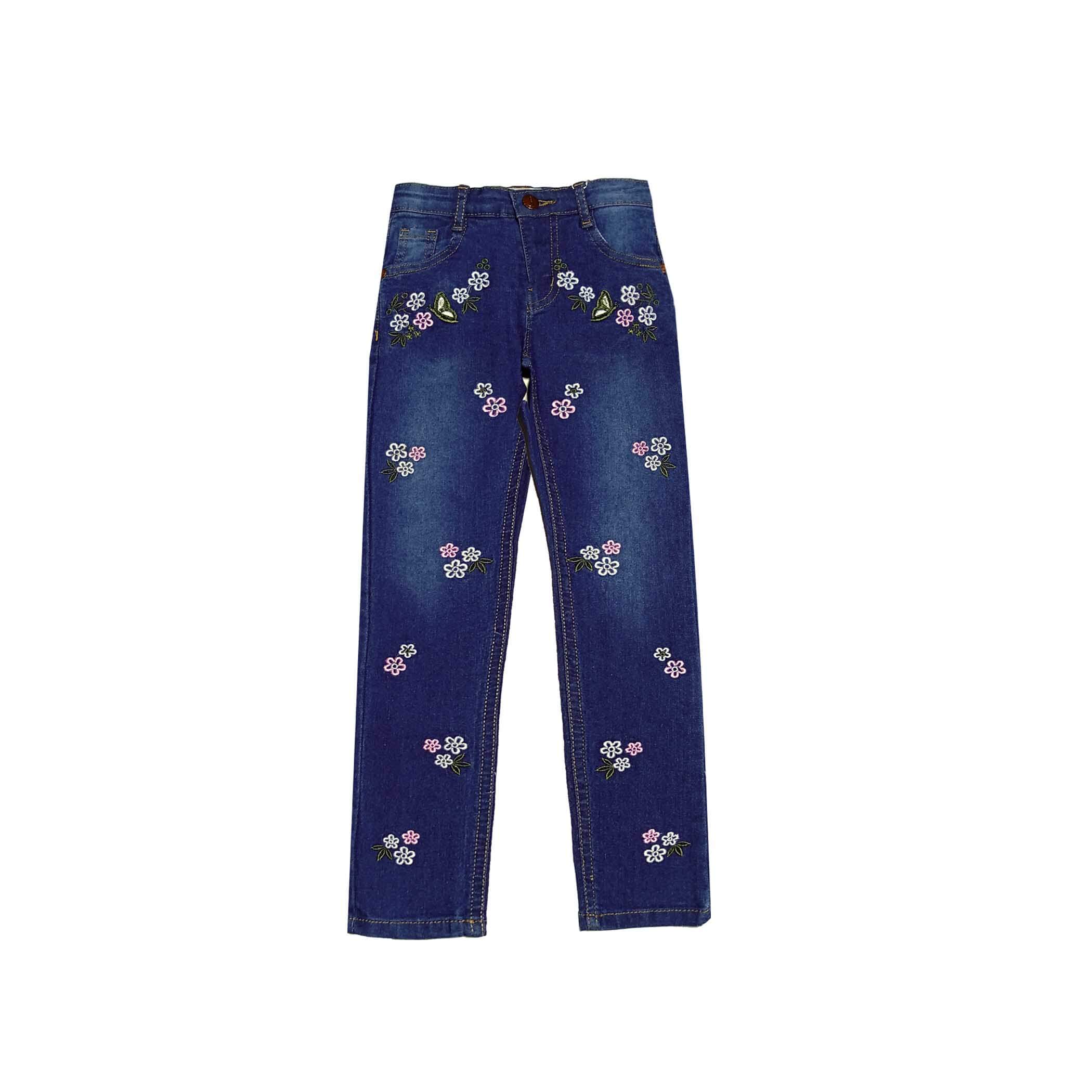 Floral Butterfly Garden Super Slim Super Strech Denim Pant - Dark Blue